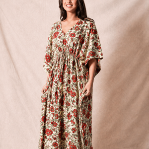 Wholesale Hand Block Printed Cotton <b>Kaftan</b> Block Printed Cotton <b>Beach</b> <b>Kaftan</b> Women Party Dress Wear Night Maxi Dress - Product Image 1