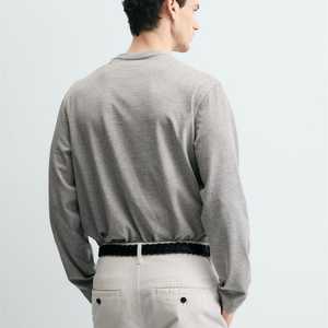Camiseta de Manga Larga Informal para Hombre, Color Gris Jaspeado, Tejido |   Camiseta Básica de Cuello Redondo 100% Algodón |   OEM/ODM Venta al por Mayor en Blanco |   Antipilling - Product Image 3