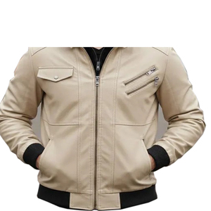 Chaqueta de Cuero Genuino para Hombre, Diseño Unisex con Bloques de Color, Cuello Alto, Invierno, Alta Calidad, Venta al Por Mayor - Product Image 5