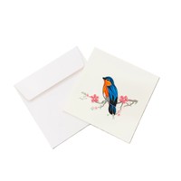 Carte en quilling Oiseau bleu sur branche fleurie, faite à la main, de qualité supérieure, avec enveloppe, pour la nature et les vœux, artisanat décoratif