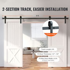 Kit Ferramenta per Porta Scorrevole a Binario Rinforzato da 2,4 m (8FT) per Porte Doppie, Capacità 150 kg (330 LBS), Adatto per Porte Larghe 1,15 m (3.7FT) e 1,3 m (4.3FT), con Binario da 3 cm (1.3\") e 2,5 cm (1.3\") - Product Image 2