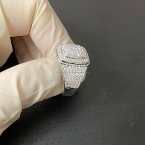 Iced Out Bling Round Cut Moissanite Diamond <b>Men</b>’s Cluster <b>Ring</b> 925 Sterling <b>Silver</b> Statement <b>Ring</b> Hip Hop Jewelry for Gifts - Product Image 3