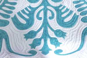 Personalized Blue Hawaiian Cotton Quilt Bedspread Hand Appliqued Hand Quilted Custom Heirloom Bedding For <b>Queen</b> And King <b>Beds</b> - Product Image 3