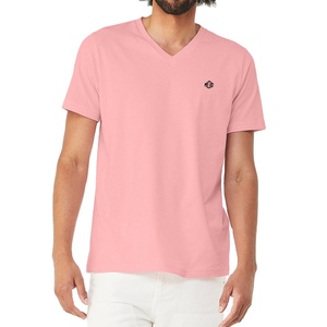 Camiseta de Algodón con Cuello en V para Hombre, Venta al por Mayor, Marca Privada, Suministro de Ropa, Color Sólido, Informal, Manga Corta, con Estampado y Bordado - Product Image 1