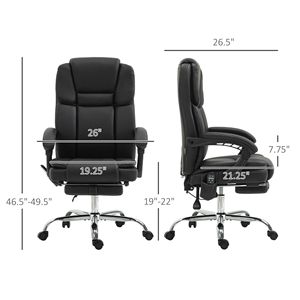 Sedia da Ufficio Direzionale con Massaggio a Vibrazione a 6 Punti, in Pelle PU, Riscaldata, Reclinabile, Altezza Regolabile, Stile Contemporaneo, Nera, con Rotelle - Product Image 3