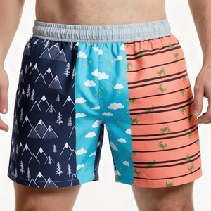 Short de bain imprimé color block pour homme, taille mi-haute, séchage rapide, taille élastique, short décontracté, 100 % polyester tissé - Product Image 1