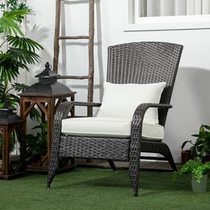 Sedia Adirondack in Rattan Intrecciato con Cuscini Bianco Crema e Schienale Alto Curvo per Uso Esterno a Falò - Product Image 2