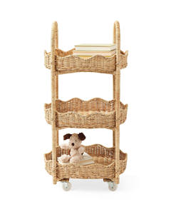 Wholesale Eco Friendly Seagrass Utility <b>Cart</b> Multi Tier Rolling Organizer Cute Scalloped Baskets Nursery <b>Storage</b> Stand - Product Image 2
