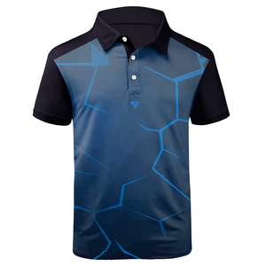 Men's Blue Geometric Print Short Sleeve Polo Shirt Quick Dry Knitted Sporty Casual <b>Top</b> - Product Image 1