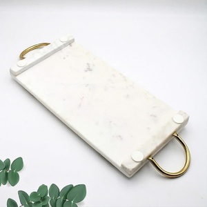 Premium Luxury White Marble Serving Tray with Gold Handles Best Selling Decorative Food Serving Platter for Home Hotel - Product Image 4