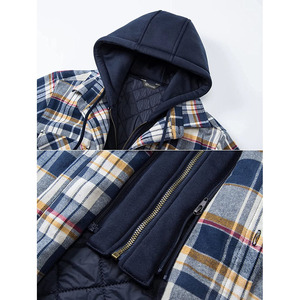 Unisex Hooded Gradient Color <b>Flannel</b> Shirt <b>Jacket</b> Quilted Lined Sherpa Shacket Winter Coat Rhinestone Digital Eco-Friendly - Product Image 2