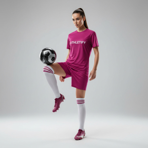 ชุดฟุตบอลหญิงแบบกำหนดเอง เสื้อเจอร์ซีย์ กางเกงขาสั้น ประสิทธิภาพสูง ระบายอากาศได้ดี แห้งเร็ว ซึมซับเหงื่อ 100% โพลีเอสเตอร์ สำหรับทีม - Product Image 1