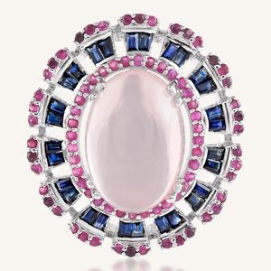 Colgante de Piedras Multicolores y Cuarzo Rosa en Plata de Ley 92.5 KLSP-50150 - Product Image 1