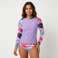 Ensemble de maillot de bain pour filles, imprimé tropical violet, manches longues, protection UPF50+, respirant, respectueux de l'environnement, maillot de bain pour adultes