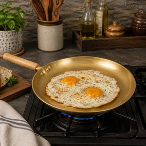 Premium Brass Tawa with Wooden <b>Handle</b> Traditional Indian Flat Fry <b>Pan</b> Heavy Duty Kitchen Cookware for Roti Dosa Cooking - Product Image 4