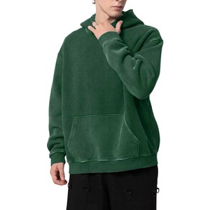 Sweat-shirt à capuche surdimensionné pour homme, vert uni, en coton French Terry, décontracté, avec poche, pour l'automne - Product Image 3