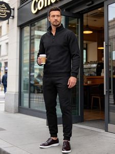 Men's Tracksuits 2 Piece <b>Sets</b> Quarter Zip Athletic Sweatsuits Casual Long Sleeve Sweat Suits For Mens Jogging Outfits - Product Image 5