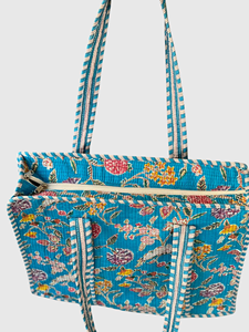 Sac fourre-tout en coton à fleurs bohèmes avec broderie, ouverture supérieure, style shopping toutes saisons - Product Image 2