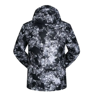 <b>Men</b> Waterproof Ski & Snowboarding Jacket <b>Black</b> Grey White Abstract Print Hooded Snow Coat Powder Skirt Insulated Zipper Closure - Product Image 6