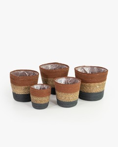 Panier de rangement en jonc de mer tricolore, écologique, tressé à la main, style vintage, pour la décoration de la maison, Kingcraftviet - Product Image 4