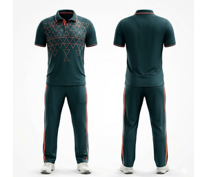 Ensemble uniforme de cricket bleu marine à manches courtes pour homme avec imprimé géométrique, en polyester respirant, coupe classique, toutes saisons - Product Image 5