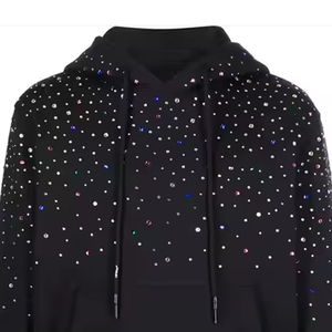 เสื้อฮู้ดผู้ชายสีดำ ผ้าฟลีซ พิมพ์ลายเพชร ทรงโอเวอร์ไซส์ สวมใส่สบาย ผ้าถัก 100% คอตตอน กันยับ ซิปหน้า สำหรับฤดูหนาว - Product Image 2