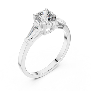 Bague solitaire en or blanc 18 carats avec diamant de laboratoire taille coussin, sertie sur une monture baguette, idéale pour les fêtes, les mariages, l'usage quotidien et comme cadeau de luxe pour femme. - Product Image 1