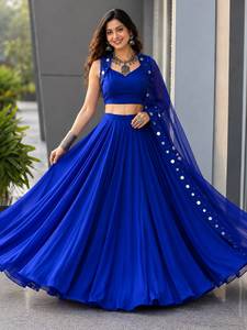 Lehenga Choli bleu royal avec dupatta brodée de miroirs, tenue de mariage indienne et pakistanaise pour femmes - Product Image 1