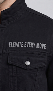 <b>Men's</b> Black Denim <b>Jacket</b> Mandarin Collar Embroidered <b>Lettering</b> Casual Outerwear Regular Fit Single Breasted Denim <b>Jackets</b> <b>Men</b> - Product Image 6