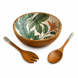 Ensemble de saladiers en bois de manguier faits à la main de qualité supérieure avec finition émaillée, bols de service en bois, bols de cuisine et de salle à manger, ensemble de bols cadeaux, sans danger pour les aliments - Product Image 1