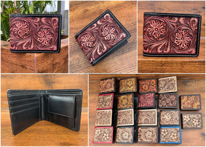 Top Luxury Designer Men's Wallets Tooled Genuine Leather Card Holder with Open Closure Classic Floral Pattern <b>Purse</b> for Men's - Product Image 3