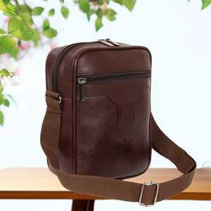 Men's <b>Black</b> PU Large Chest Shoulder Cross Body <b>Bag</b> Square Shape Zip Classic Style Durable Daily Use Single Strap Lichee Pattern - Product Image 2