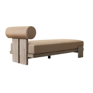 Tumbona de Madera de Teca de Estilo Contemporáneo con Cojín y Respaldo Cilíndrico, Mueble de Exterior Minimalista y Ecológico - Product Image 3