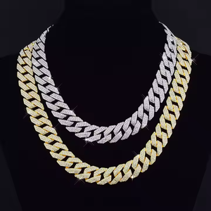 Cadena Cubana Moderna Premium de Plata de Ley 925 con Moissanita Tallada y Baño de Oro Bicolor, Diseño de Eslabones de 16mm, para Fiesta de Hombres - Product Image 1