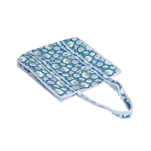Handmade Lightweight Eco-Friendly Quilted Cotton Tote <b>Bag</b> Blue Green Floral Block Print Reversible Open Summer Autumn Washable - Product Image 2