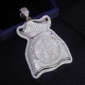 Pendentif Sac d'argent en Argent Sterling 925 avec Diamants de laboratoire pavés, Collier Statement pour Mariage et Soirée, Unisexe - Product Image 2