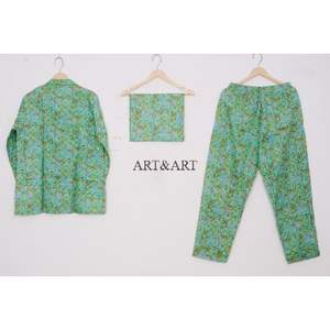 Ensemble de pyjama en coton imprimé à la main indien, élégant, motif floral vintage, tenue de détente d'été, pour demande en mariage de demoiselle d'honneur, 3 pièces - Product Image 4