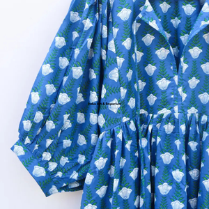 Belle robe en coton à motifs floraux, imprimée à la main, pour un usage décontracté. - Product Image 5