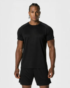 Camiseta de Manga Corta para Hombre, Cuello Redondo, Color Negro Sólido, Corte Regular, Estilo Urbano Básico, Impresión Serigráfica, Transpirable, Anti-Pilling - Product Image 1