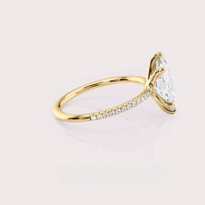 Bague de fiançailles solitaire en diamant de laboratoire taille marquise avec bande pavée en or blanc/jaune/rose 14 carats - Product Image 3