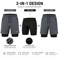 Shorts de sport pour homme, écologiques, 2-en-1, double couche, avec doublure de compression, imperméables, respirants, séchage rapide, couleur unie, style Bermuda, poches zippées
