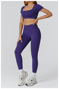 Women Seamless Yoga Top Short Sleeve Slim Fit <b>Open</b> Back Cut-Out Running Gym & Outdoor Activewear - Product Image 2