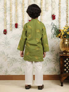 Conjunto de kurta verde para niños, ropa étnica, atuendo tradicional infantil, ropa festiva para fiestas, kurta larga con pijama, ropa elegante y cómoda. - Product Image 2