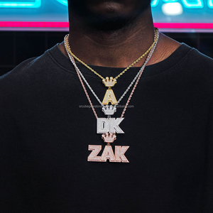 925 argent personnalisé nom pendentif pour hommes nuit lueur Hip Hop VVS Moissanite lettre plaqué or émail rappeur pendentifs diamant principal - Product Image 5