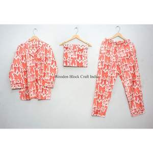 Nueva llegada: Conjunto de pijama de verano 100% algodón, lindo y sencillo, estampado a mano, suave, ligero y cómodo para mujer. - Product Image 4