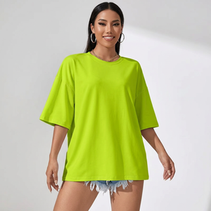 T-shirt ample à col rond pour femme, couleur unie, épaules tombantes, 100% coton jersey, coupe ample, manches trois-quarts, printemps été - Product Image 4