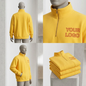 Drop Shoulder Custom Eco Friendly Blank Fleece Unisex Men High quality 350gsm Zipper Stand Long Spring Quarter-Zip Hoodie - Product Image 4