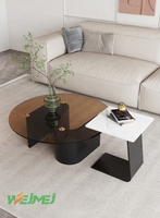 Table basse de luxe nordique en marbre avec plateau en verre, pieds personnalisables, ensemble table basse et table à thé, diverses couleurs, base en acier noir