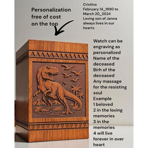 Handcrafted Wooden Dinosaur Urn | Personalized Cremation <b>Box</b> | T-Rex <b>Memorial</b> <b>Memorial</b> <b>Keepsake</b> by AYAANS - Product Image 2