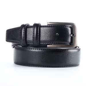 Ceinture en cuir PU noir à boucle ardillon, motif uni, pour jeans, shorts, pantalons – Collection Exécutive, Logo personnalisé - Product Image 1